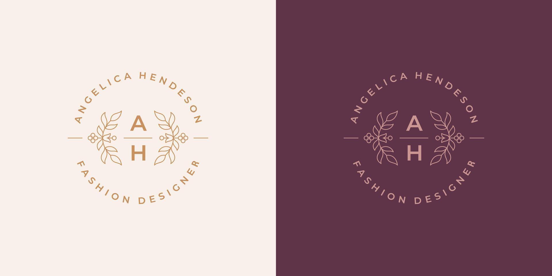 Elegant flowers and leaves logo template linear illustration vector
