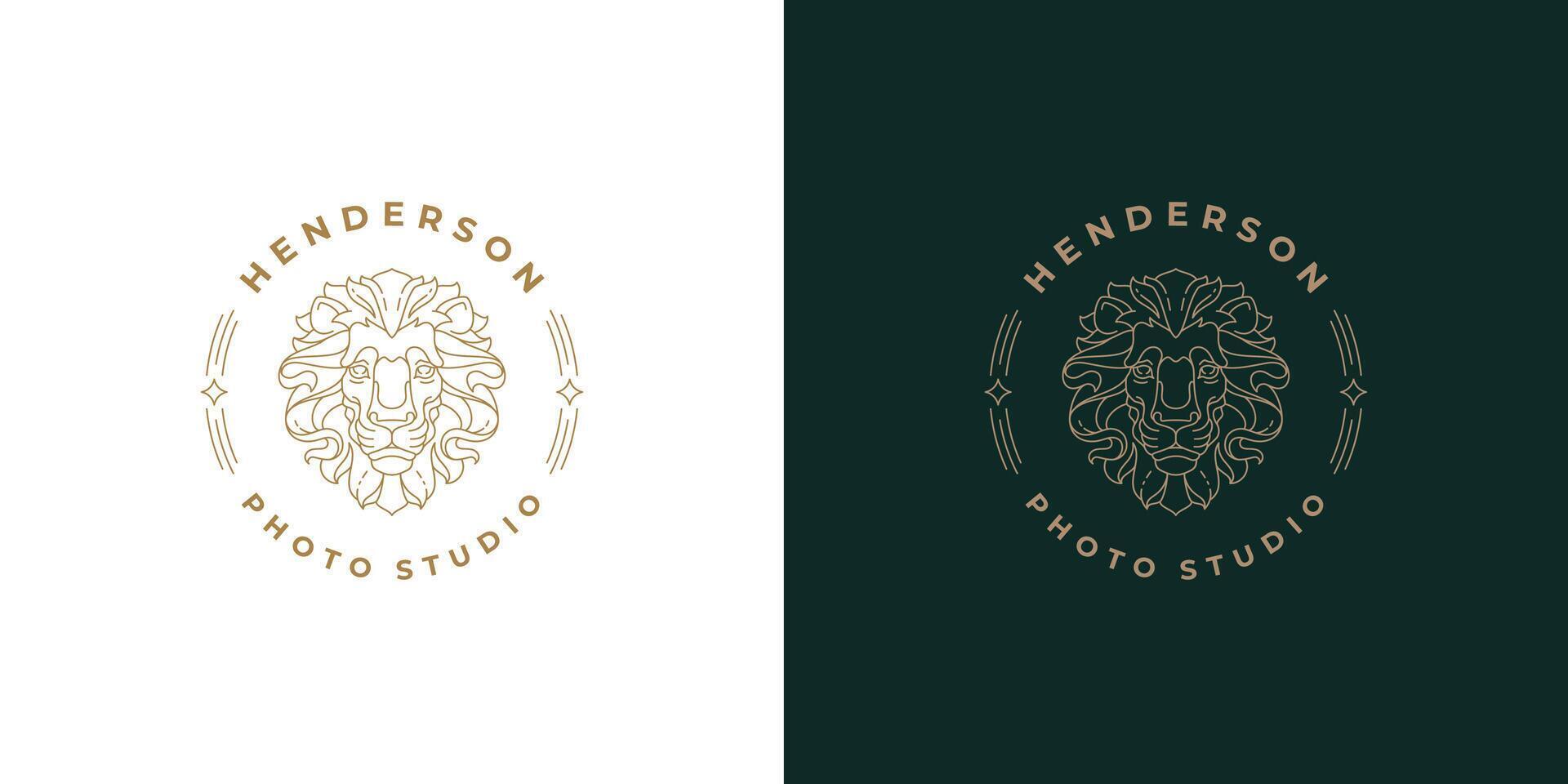 Royal lion head logo template linear illustration vector