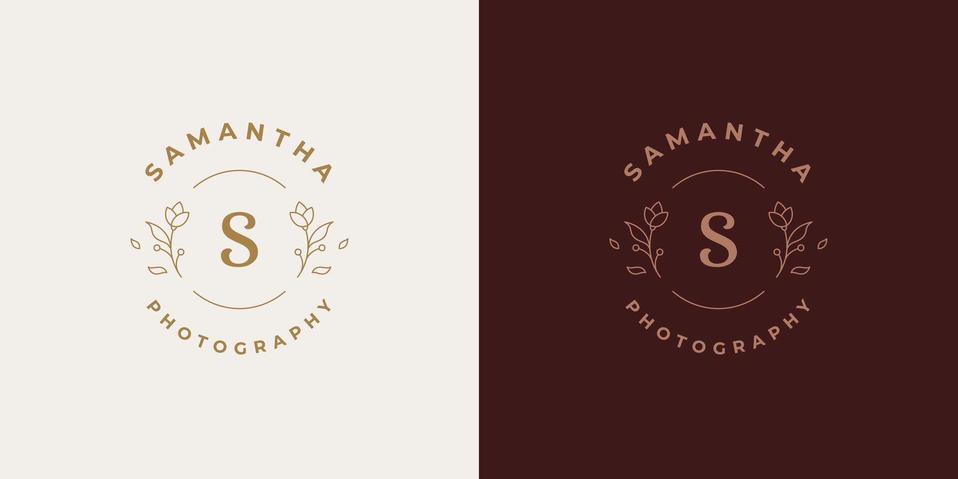 Elegant flowers and leaves logo template linear illustration vector