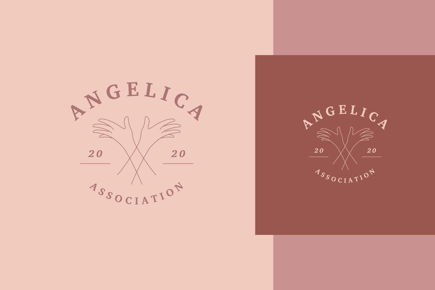 Simple illustration of linear emblem template with elegant crossed female hands line style vector