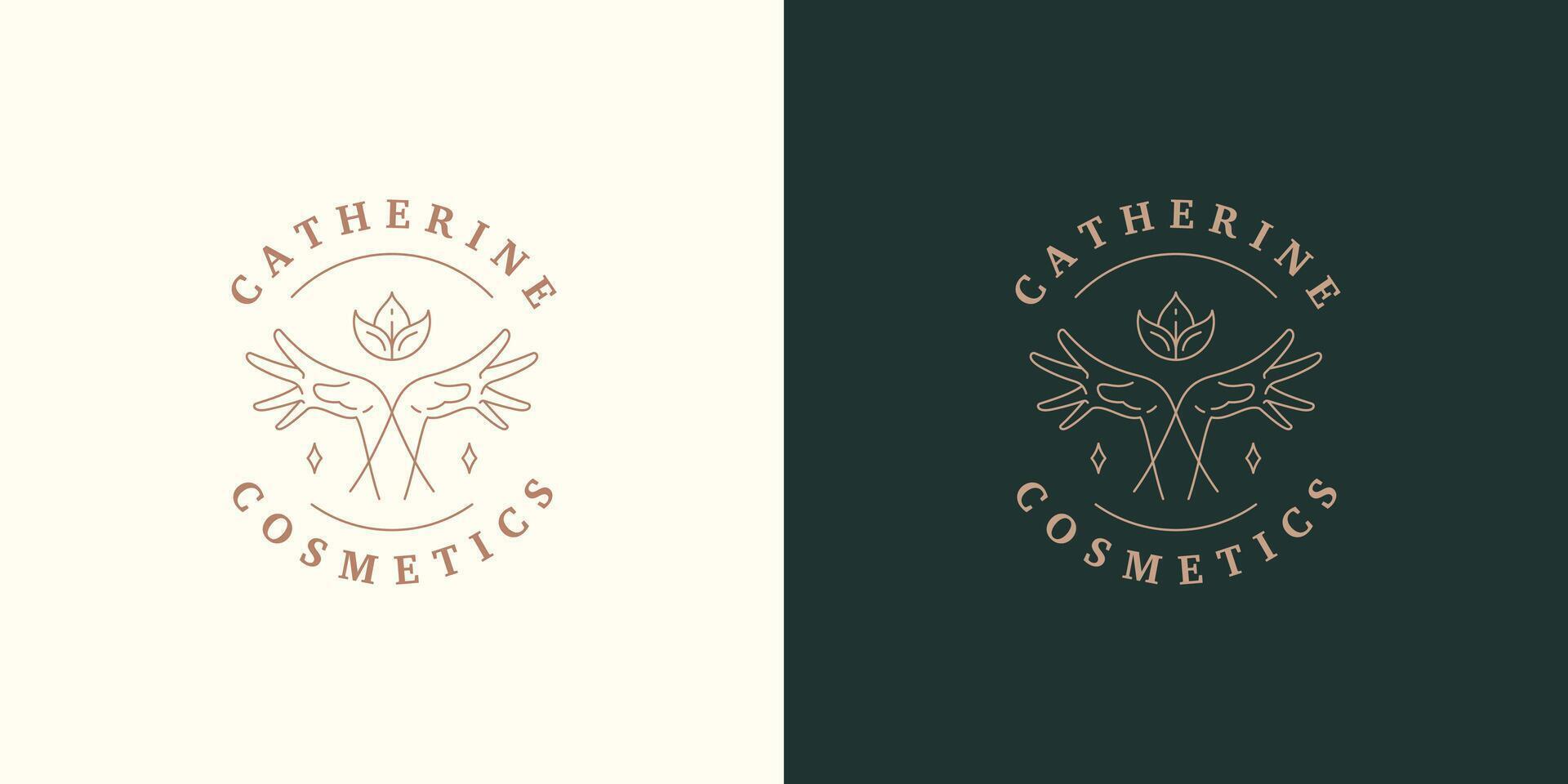 Female hands and abstract flower logo template linear illustration vector