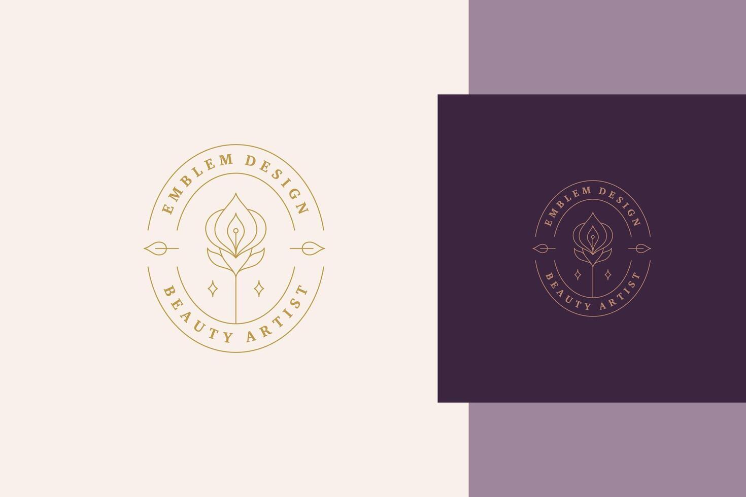 Minimal illustration of linear style logo template with elegant orchid in oval frame line style vector