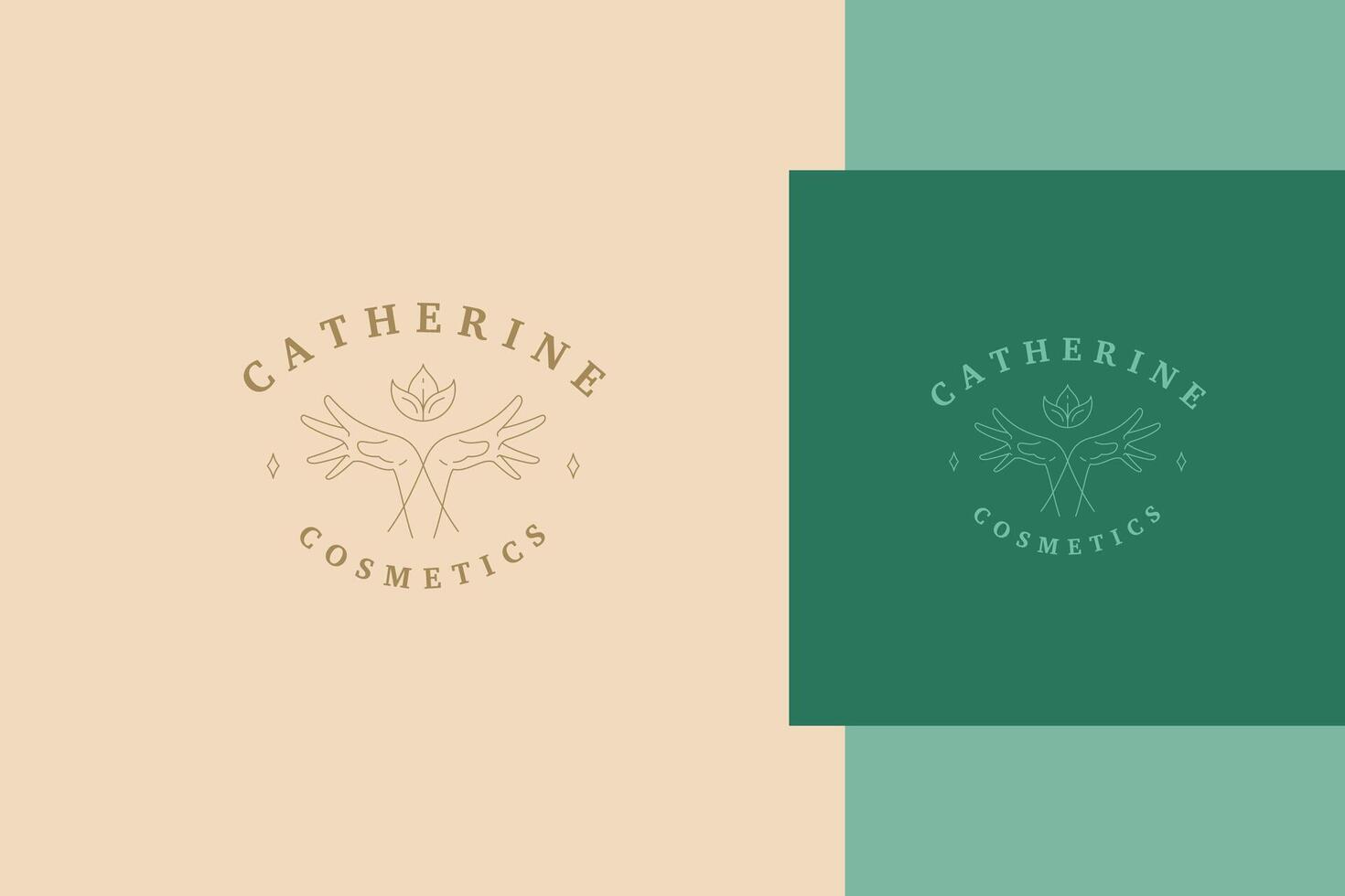Outline emblem of crossed hands with lotus line style vector