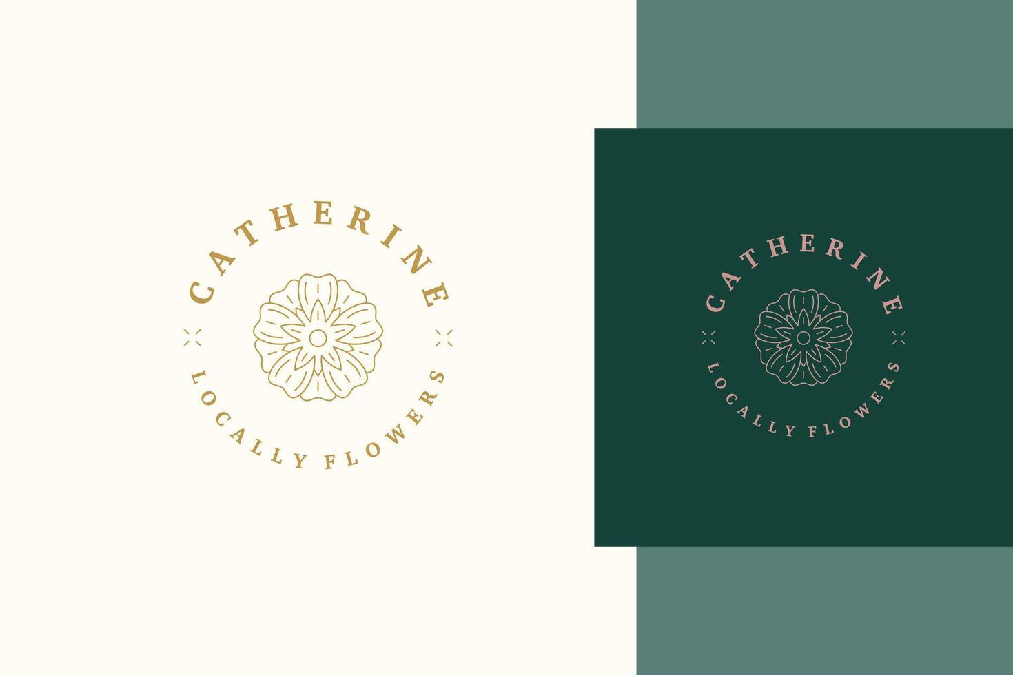 Outline emblem logo design of elegant flower line style vector