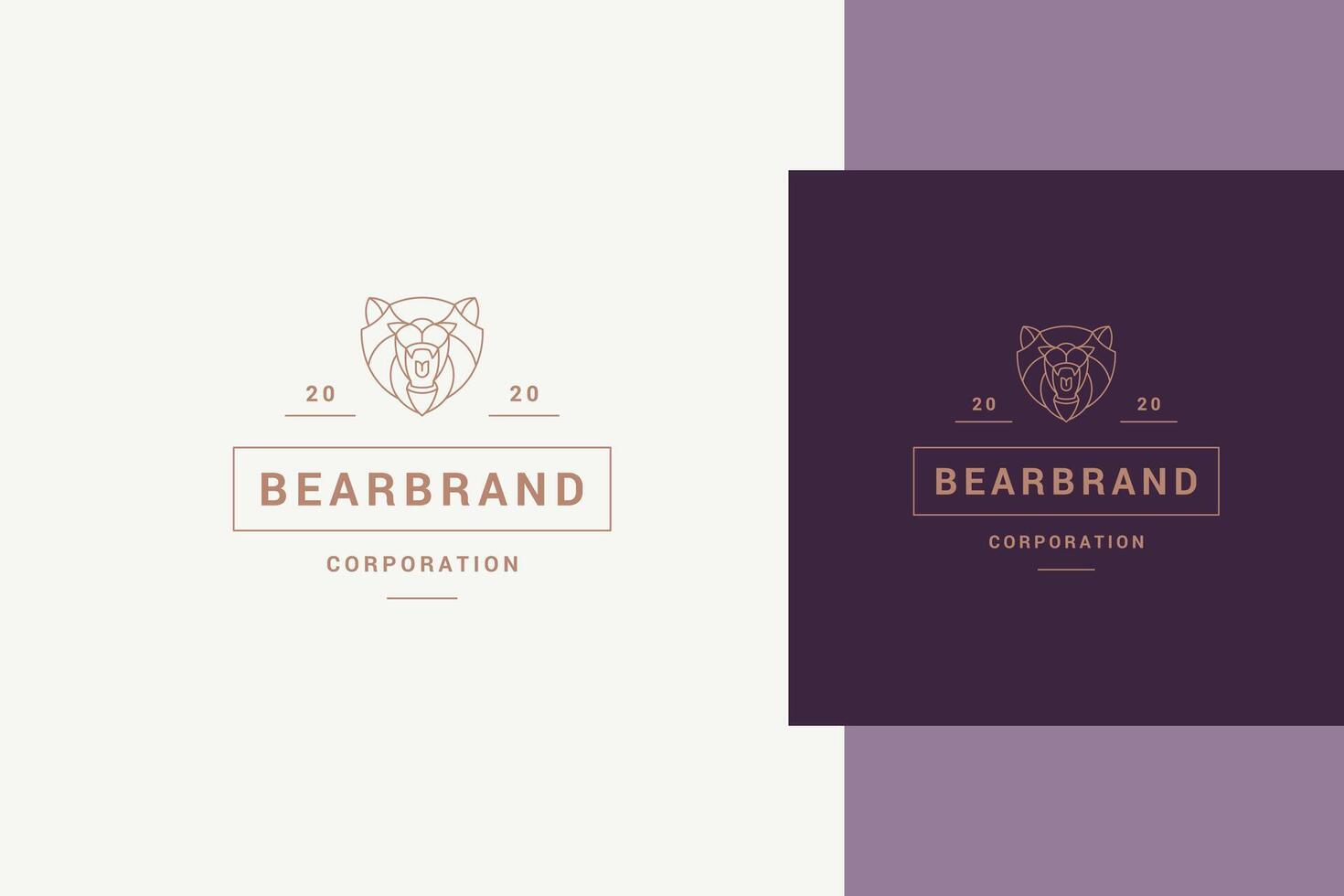 Minimal geometric illustration linear style emblem template of aggressive roaring predator bear head vector