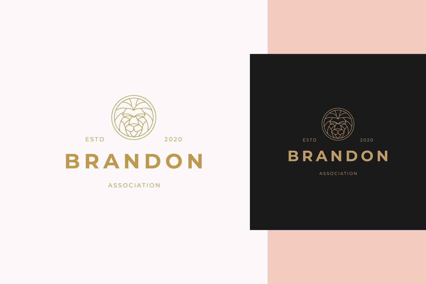 Simple illustration of elegant outline emblem template with geometric lion head line style vector