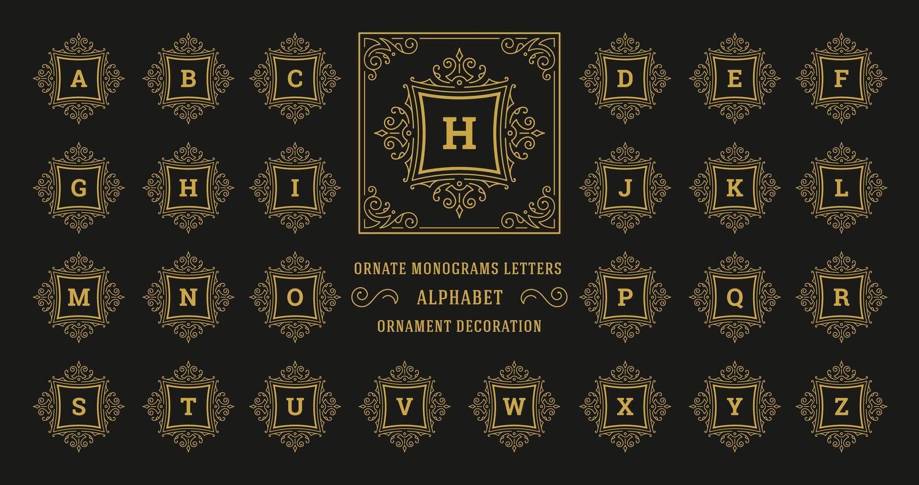 Vintage monogram alphabet letter with decorative flourish ornament frame vector