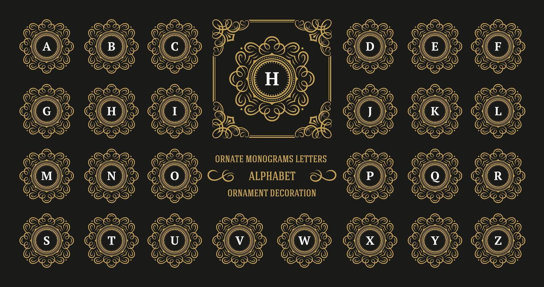 Vintage monogram alphabet letter with decorative flourish ornament frame vector