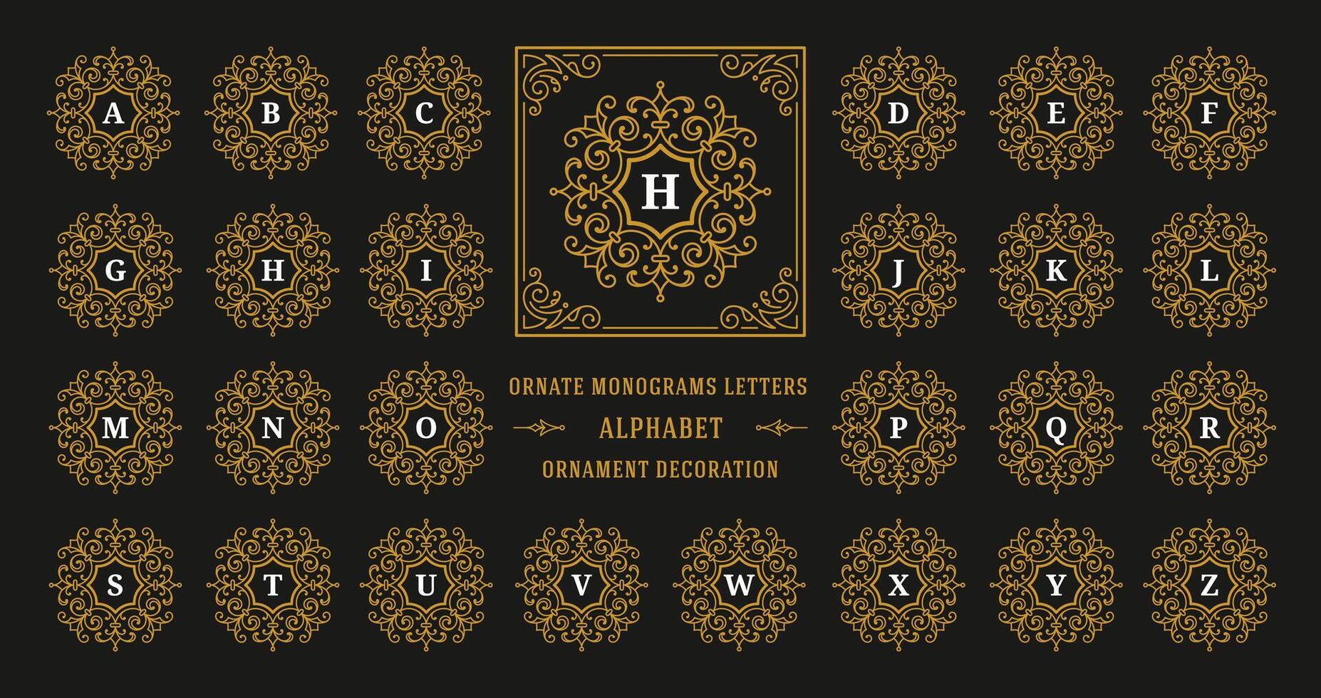 Vintage monogram alphabet letter with decorative flourish ornament frame vector