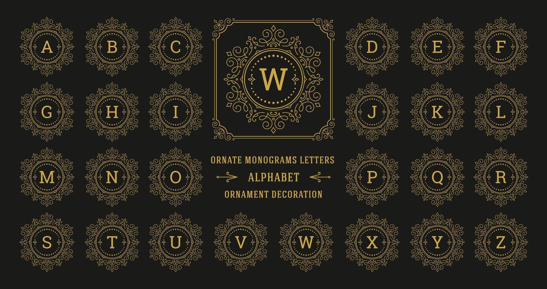 Vintage monogram alphabet letter with decorative flourish ornament frame vector
