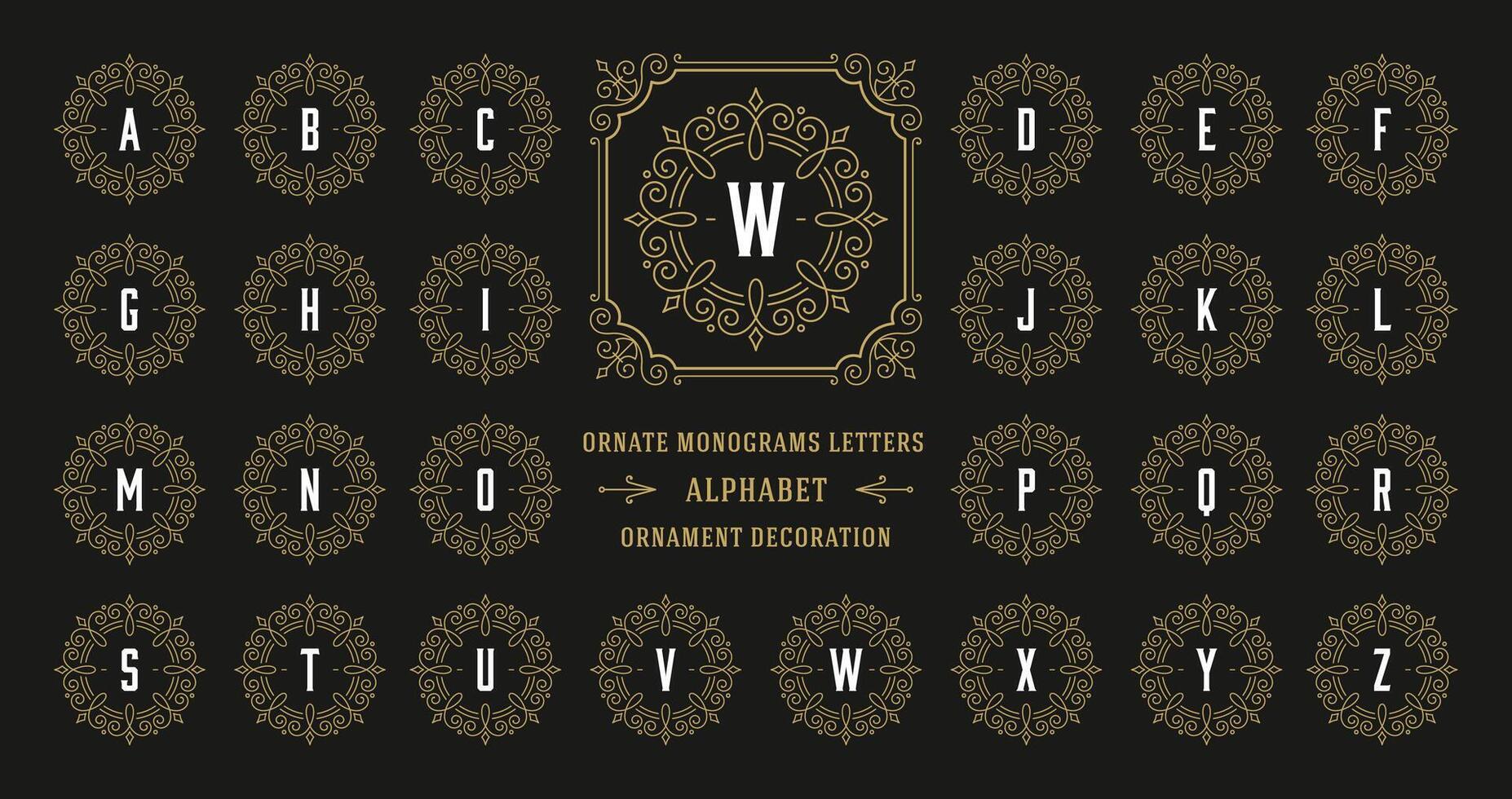 Vintage monogram alphabet letter with decorative flourish ornament frame vector