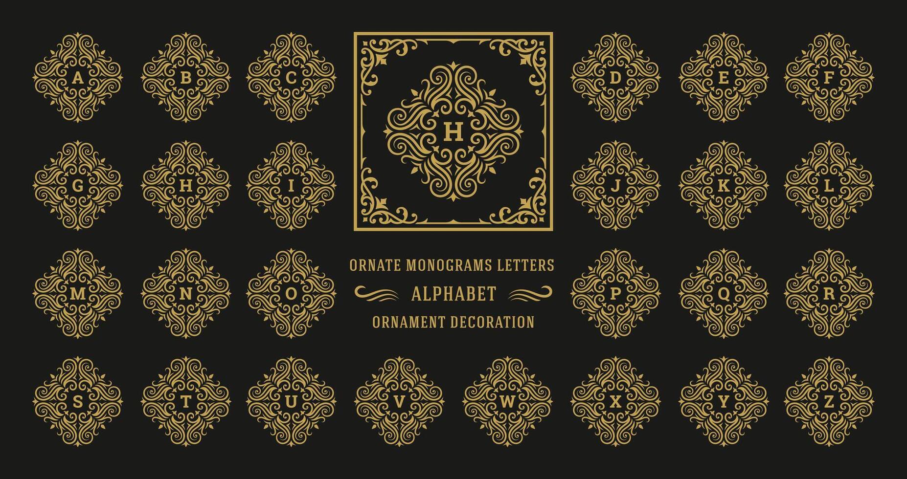 Vintage monogram alphabet letter with decorative flourish ornament frame vector
