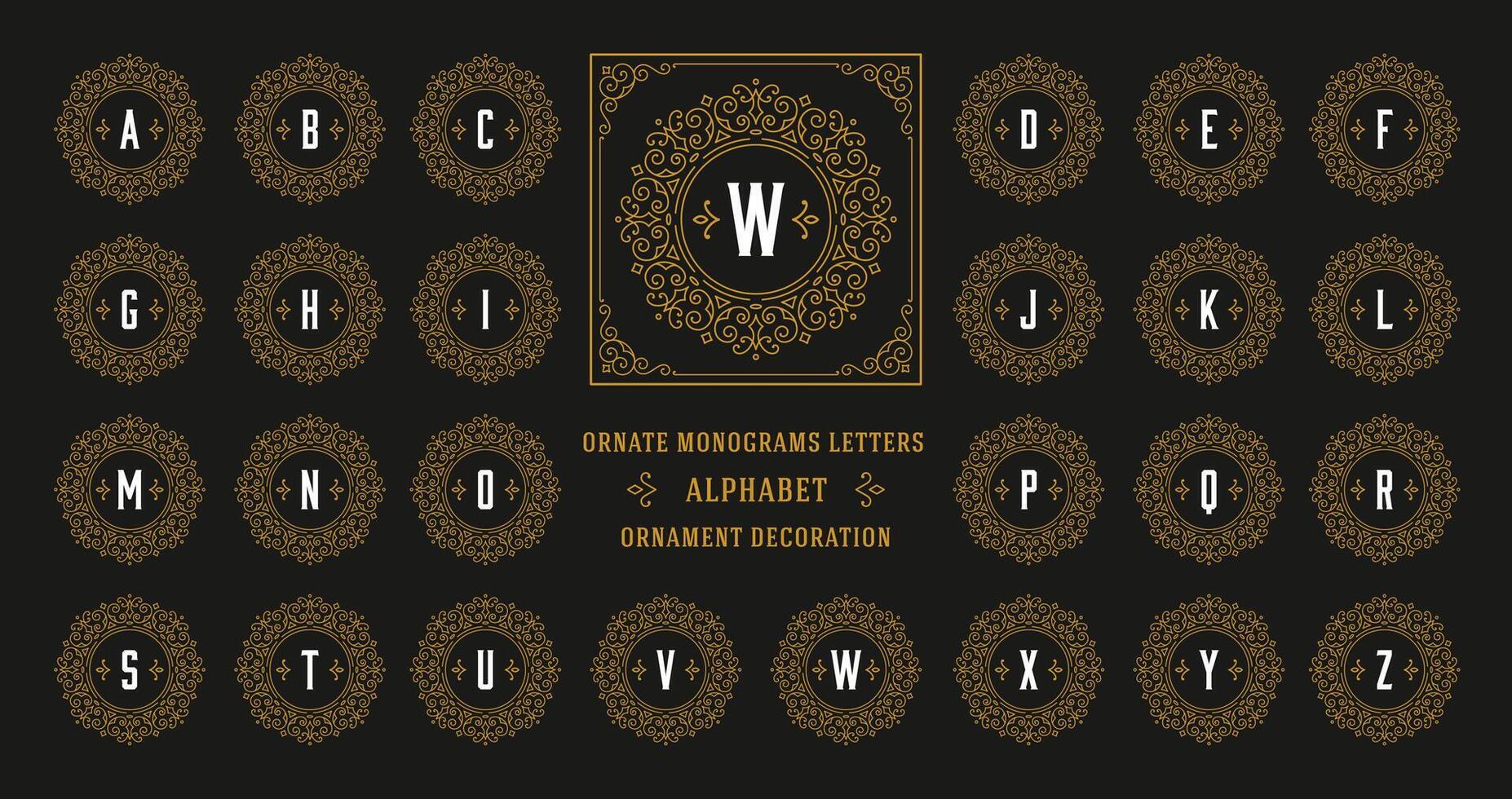 Vintage monogram alphabet letter with decorative flourish ornament frame vector