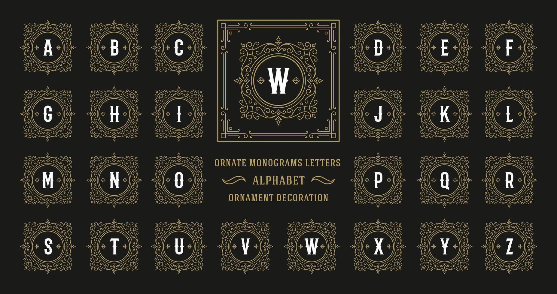 Vintage monogram alphabet letter with decorative flourish ornament frame vector