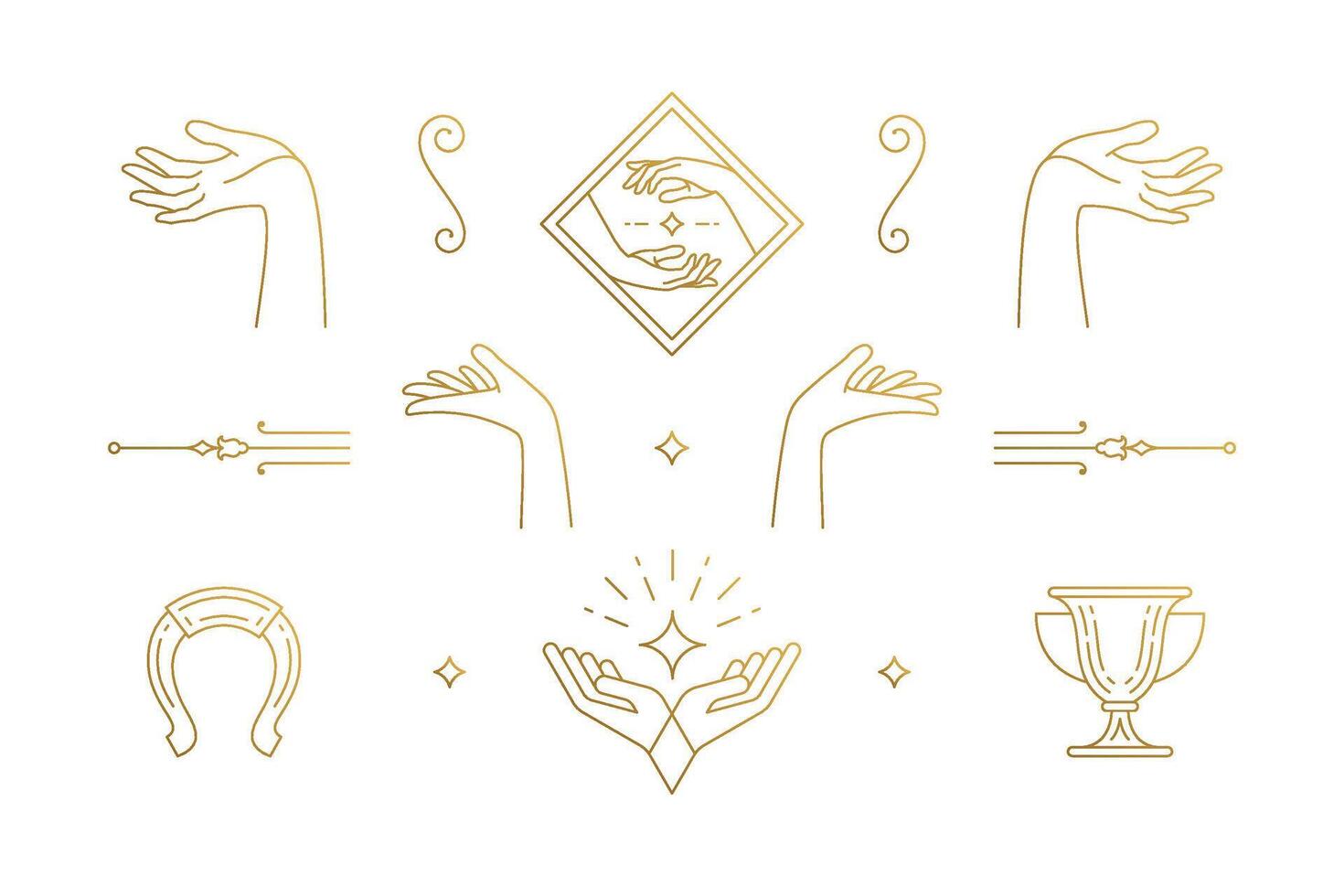 line elegant decoration design elements set - female gesture hands illustrations minimal linear style vector