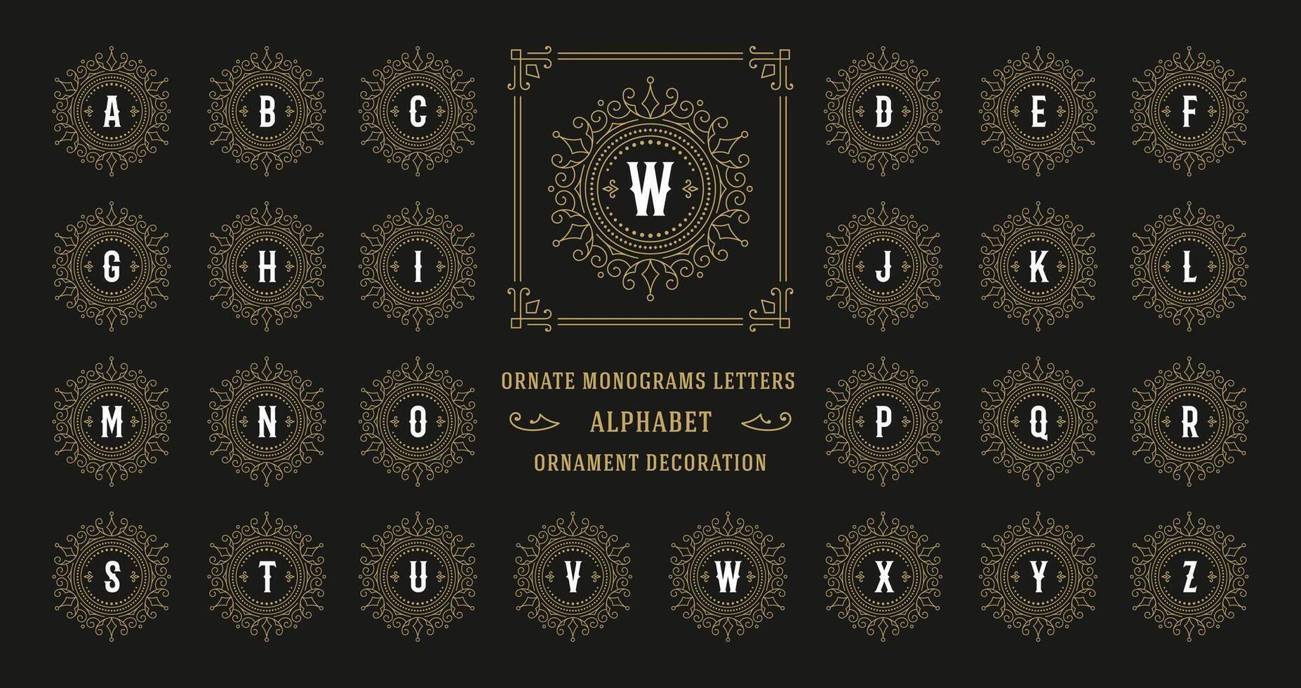 Vintage monogram alphabet letter with decorative flourish ornament frame vector