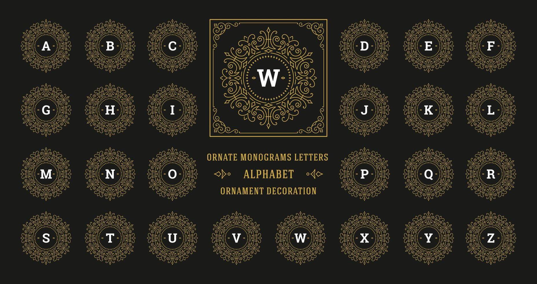 Vintage monogram alphabet letter with decorative flourish ornament frame vector