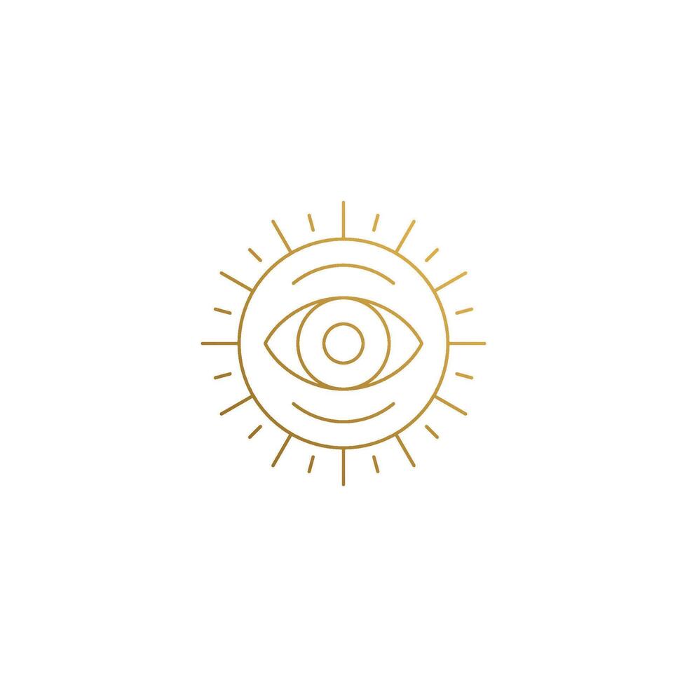 emblem of sun with eye hand drawn with thin lines vector