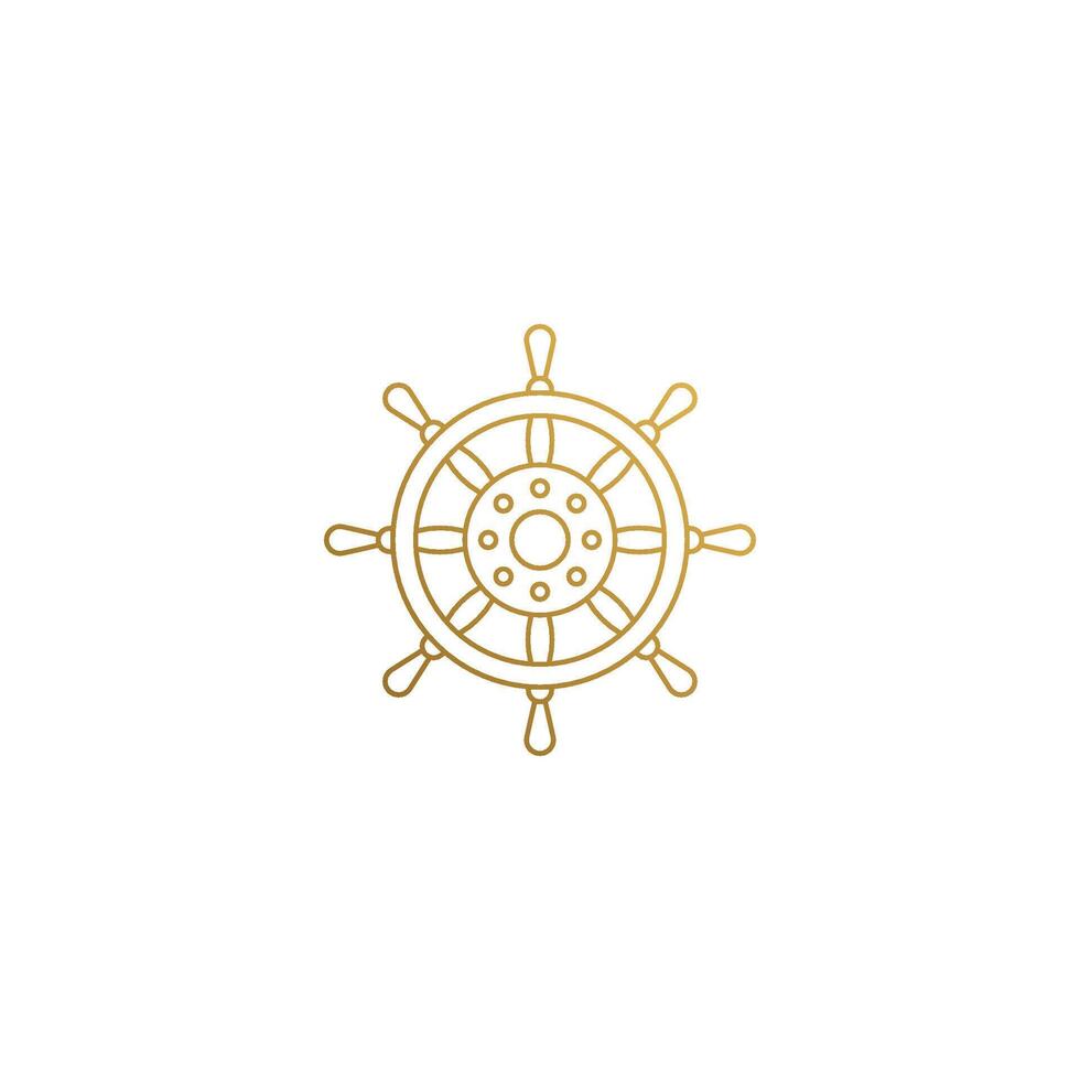 Linear emblem of ship steering wheel hand drawn with thin lines vector