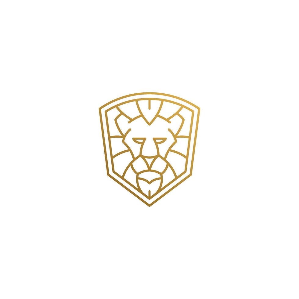 Outline emblem of geometric lion head in shield hand drawn with thin lines vector
