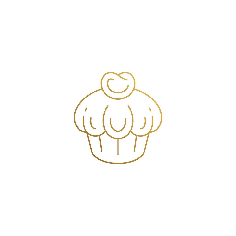Outline logo of golden cupcake hand drawn with thin lines vector