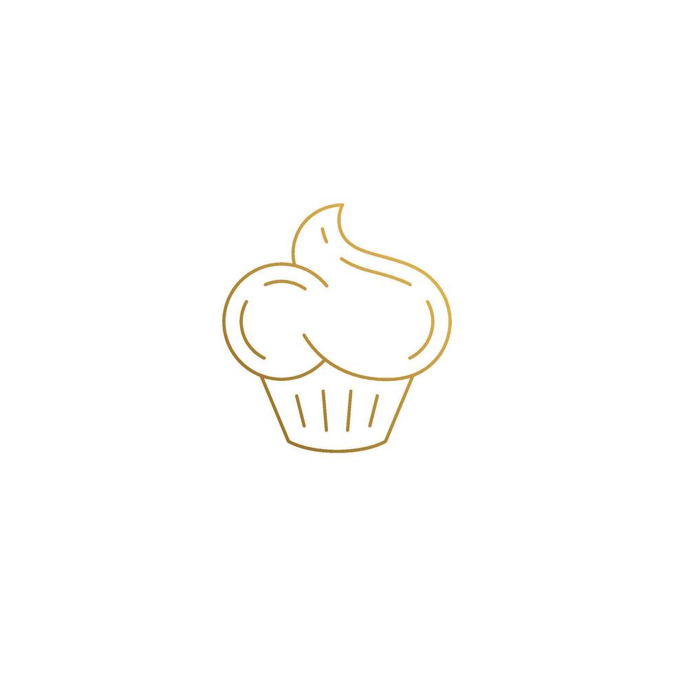 Outline logo of golden cupcake hand drawn with thin lines vector