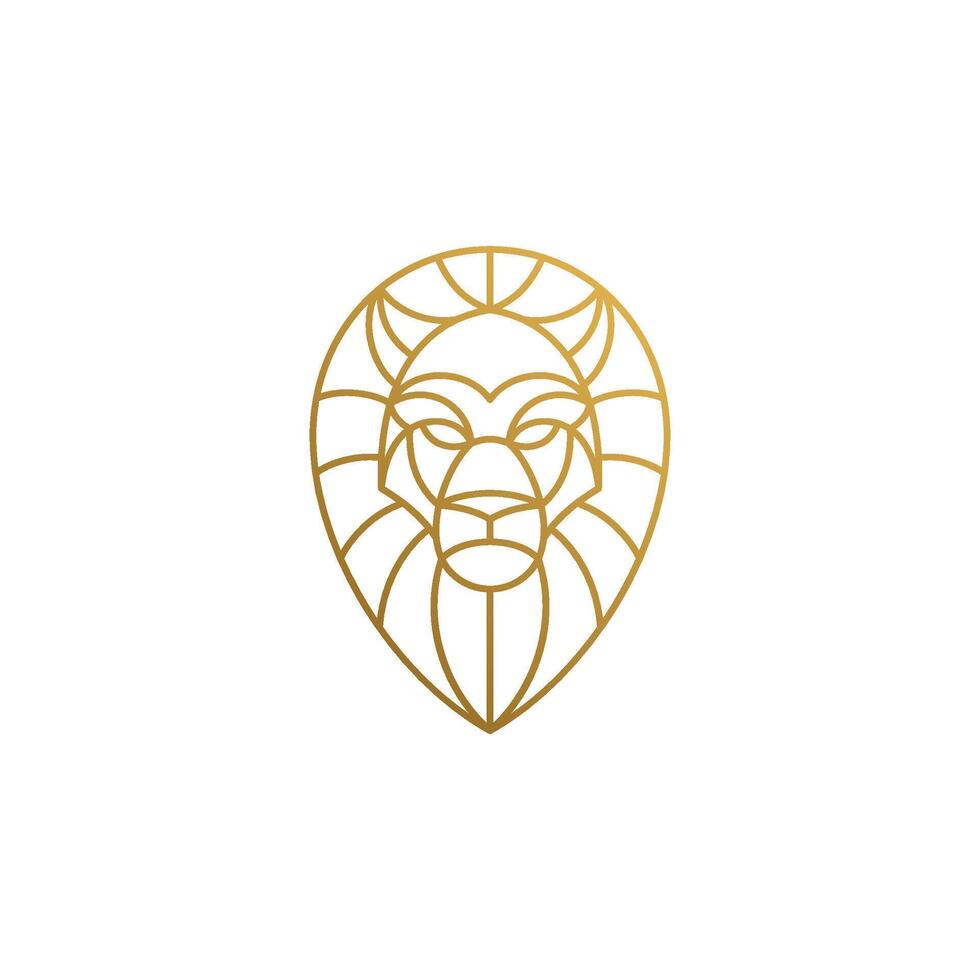 Outline emblem of geometric lion head hand drawn with thin lines vector
