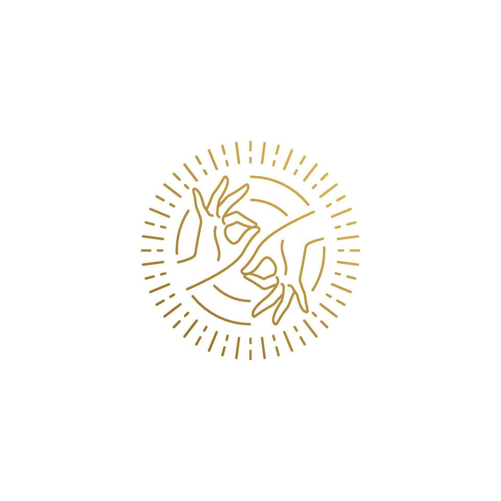 logo of female hands doing Gyan Mudra in circle hand drawn with thin lines vector