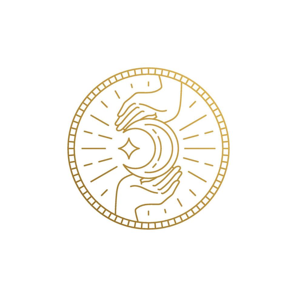 Linear design of hands with star and moon hand drawn with thin lines vector