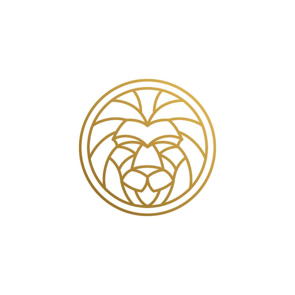 Outline emblem of geometric lion head in circle hand drawn with thin lines vector