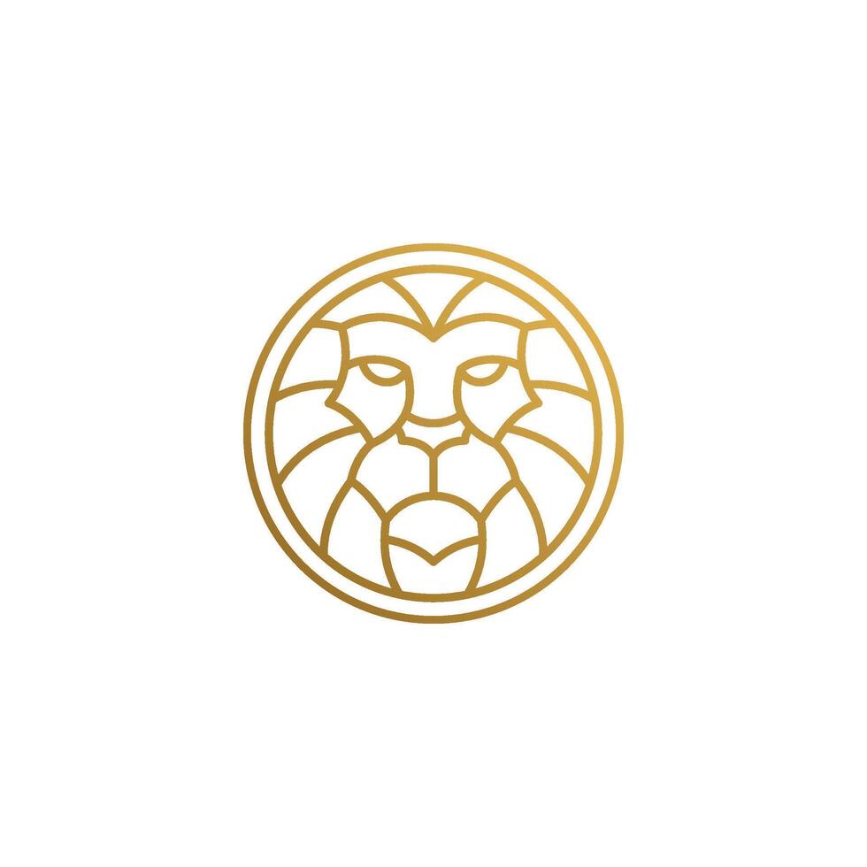 Outline emblem of geometric lion head in circle hand drawn with thin lines vector