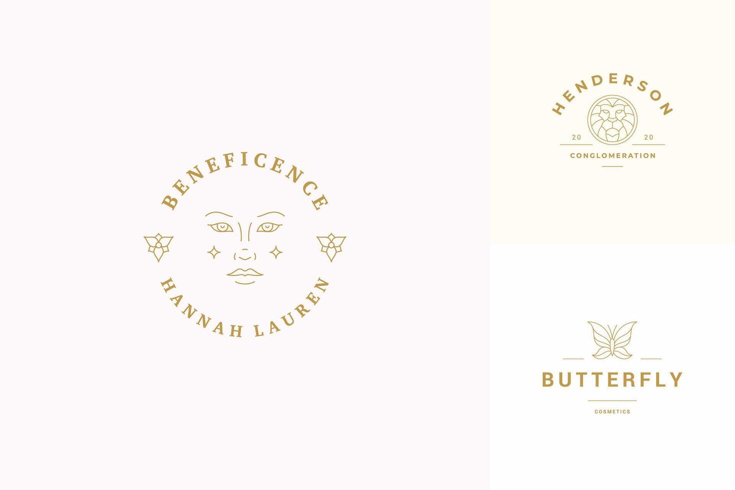 line logos emblems design templates set - female face and butterfly illustrations vector