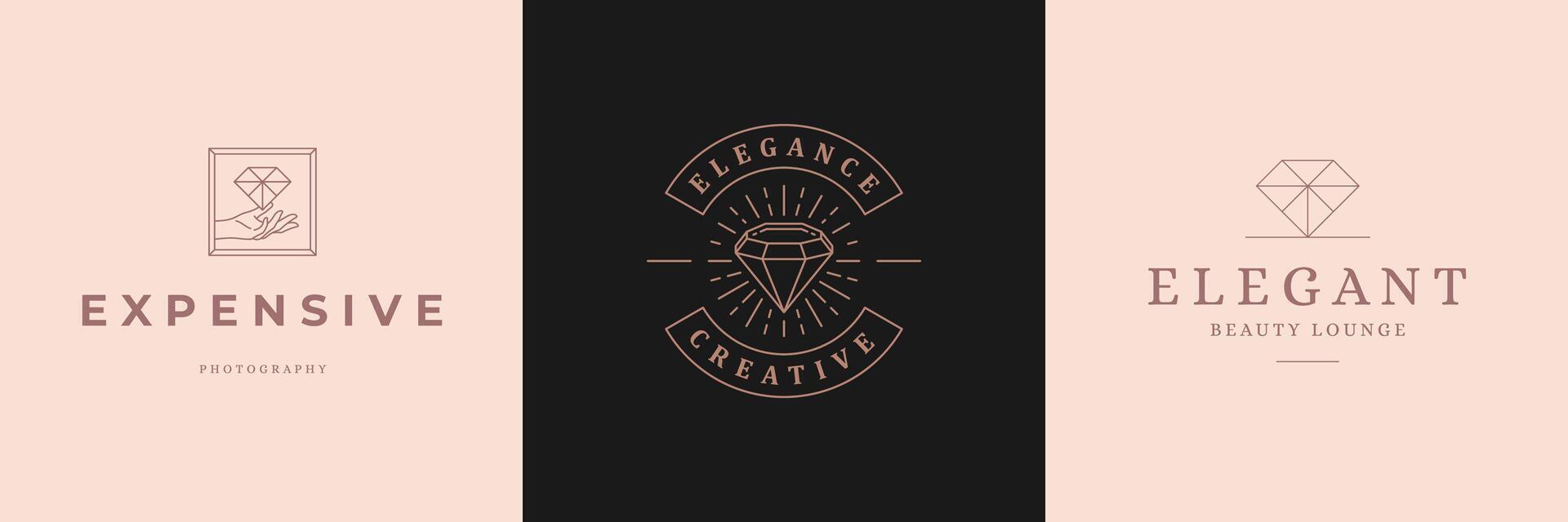 Diamond logos templates set linear illustration. vector