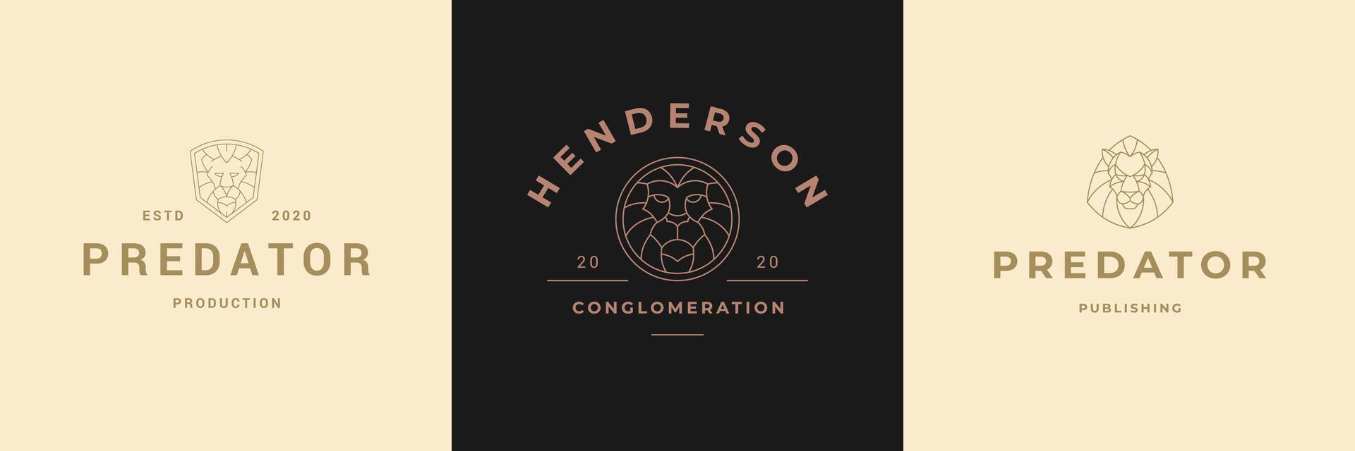 Lion head logos templates set linear illustration. vector