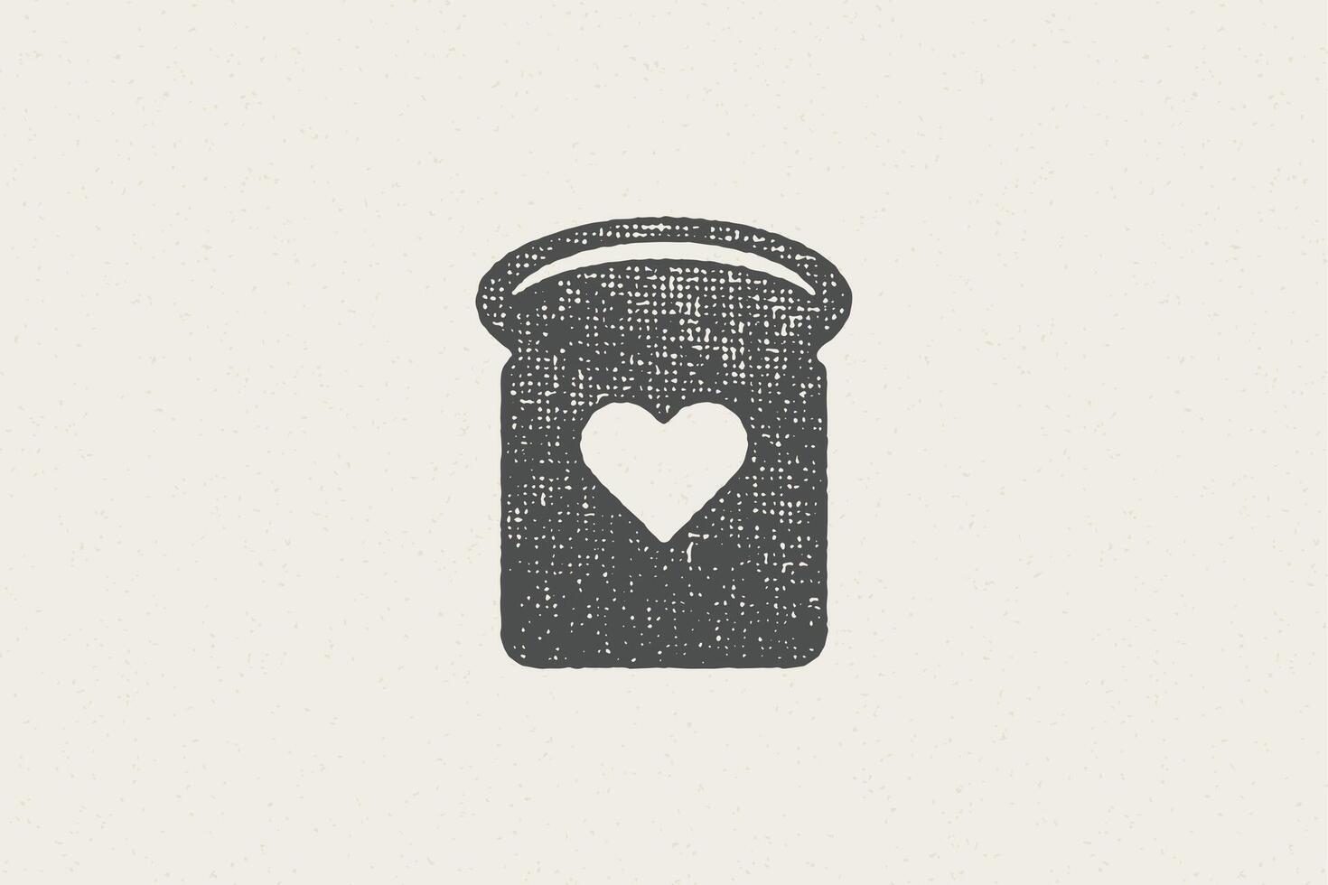 Silhouette of piece of bread with heart designed as logo of bakery hand drawn stamp effect illustration. vector