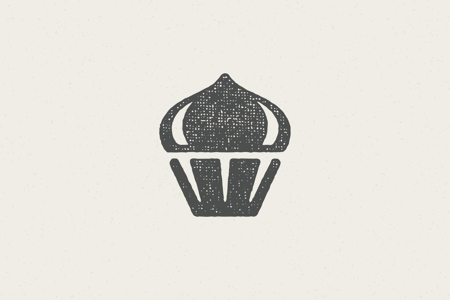 Black silhouette of fresh cupcake with cream created as icon of bakery hand drawn stamp effect illustration. vector