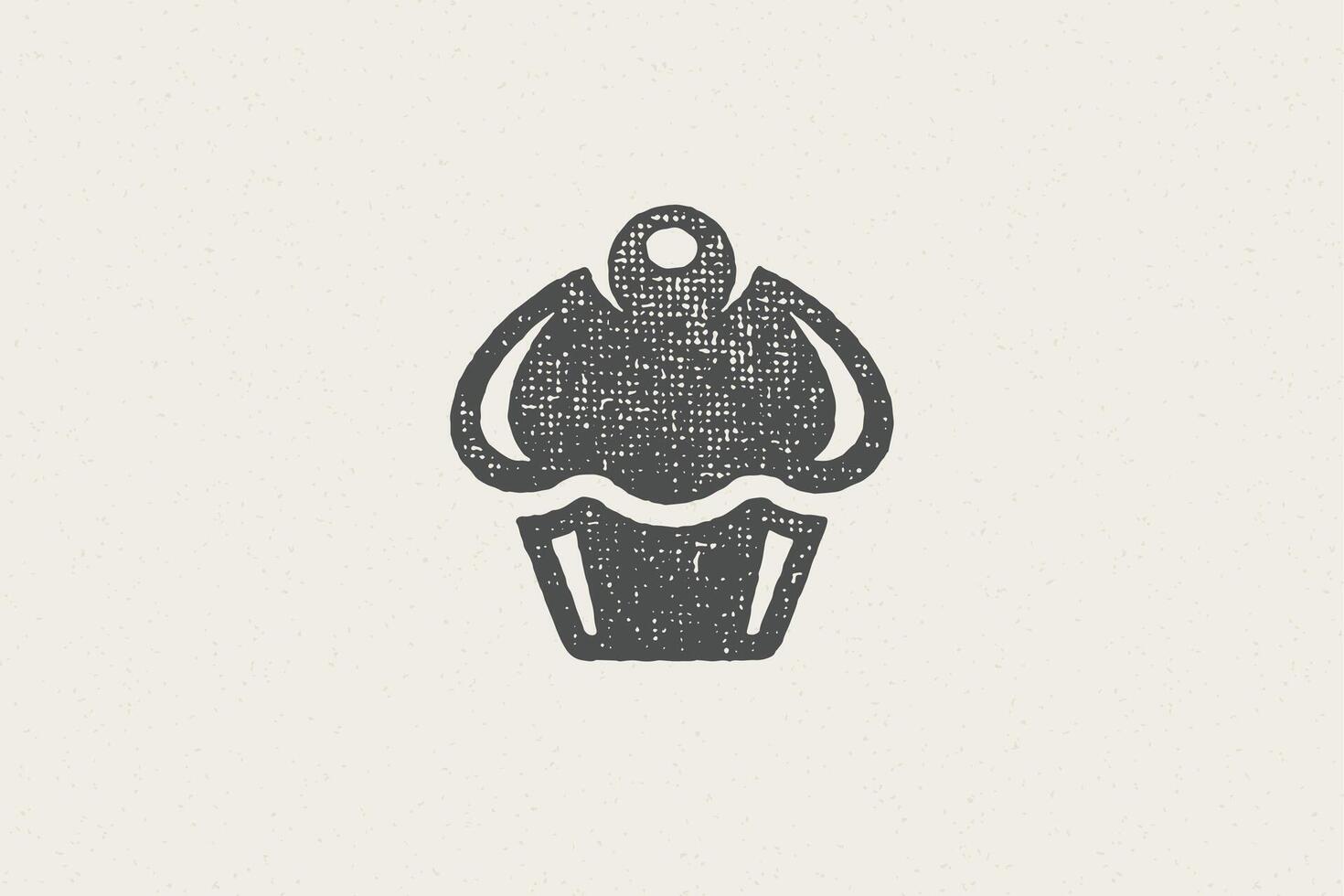 Silhouette of retro emblem of cupcake with cream as symbol for bakery hand drawn stamp effect illustration. vector
