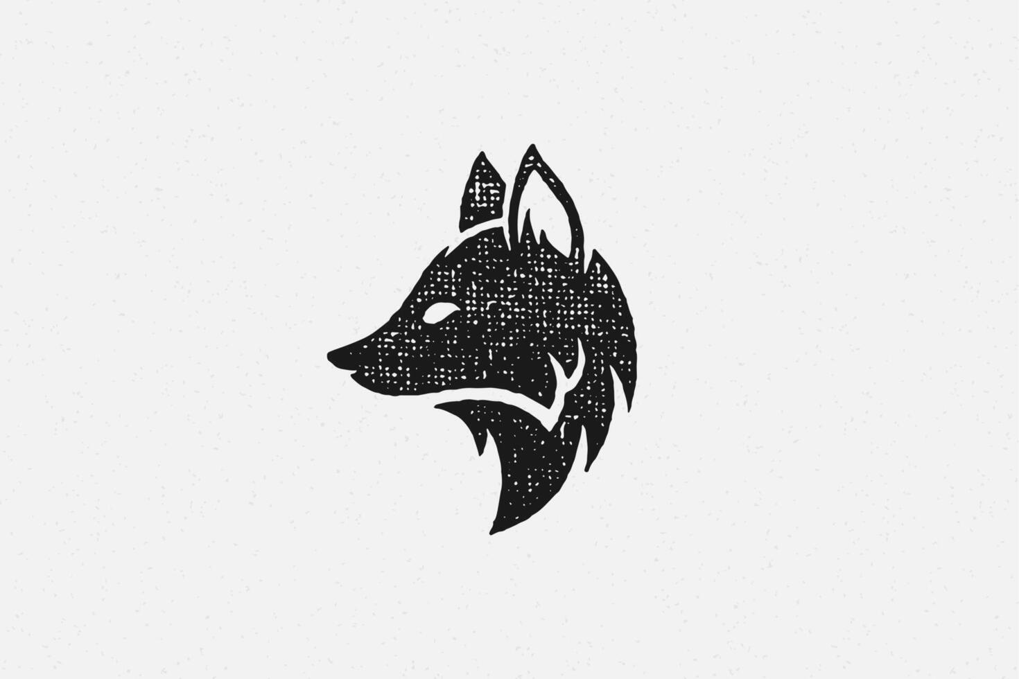 Silhouette of wild fox head profile as symbol of wildlife in countryside hand drawn stamp effect illustration. vector