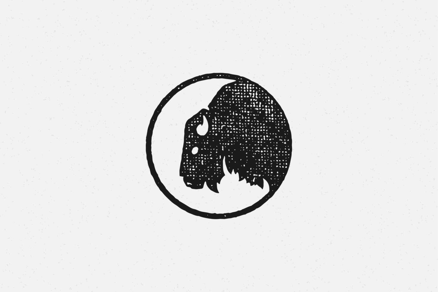 Silhouette head of wild buffalo or bison as symbol of nature exploration hand drawn stamp effect illustration. vector