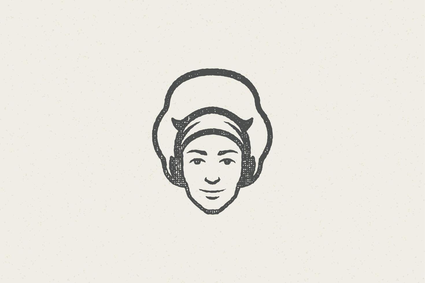 Logo icon head of smiling male cook silhouette in chef hat hand drawn stamp effect illustration. vector