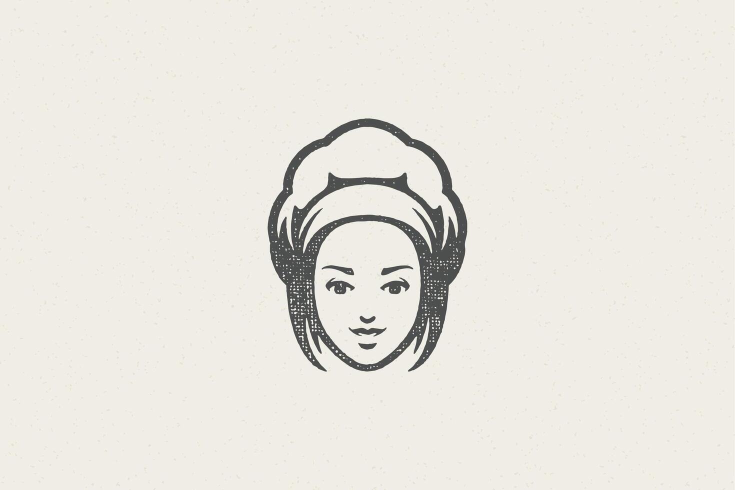 Woman head in traditional chef cap silhouette work in kitchen hand drawn stamp effect illustration vector