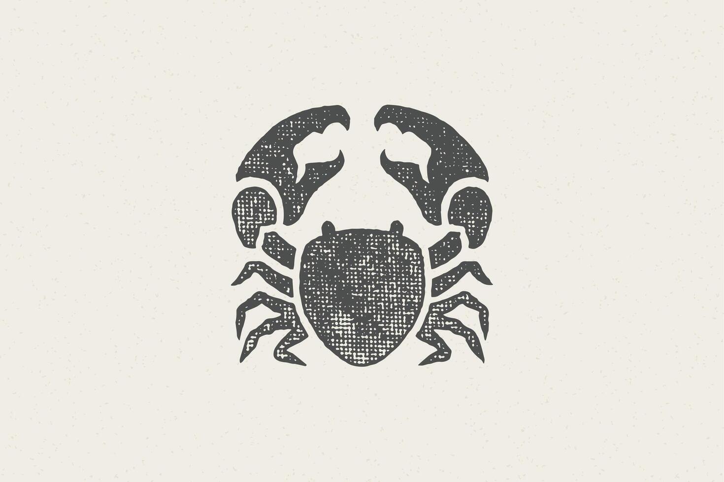 Crab silhouette for logo and emblem design hand drawn stamp effect illustration. vector