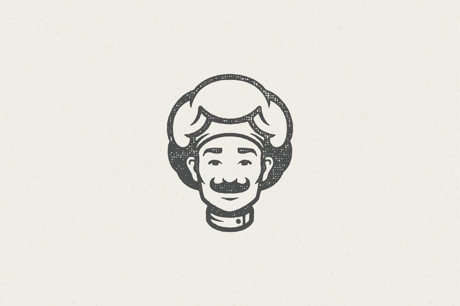 Logo icon head of smiling male cook silhouette in chef hat hand drawn stamp effect illustration vector