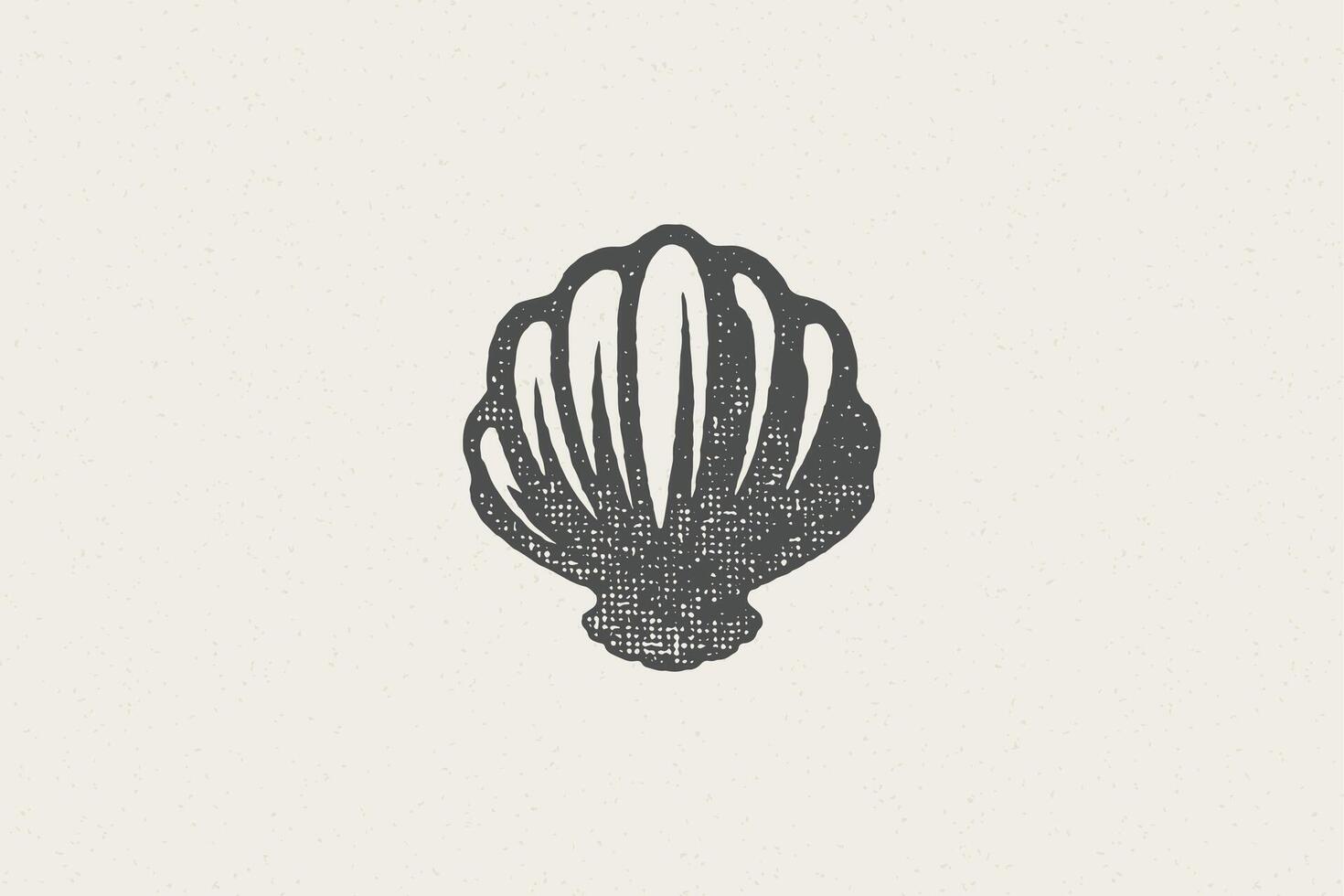 Seashell silhouette for logo hand drawn stamp effect illustration. vector