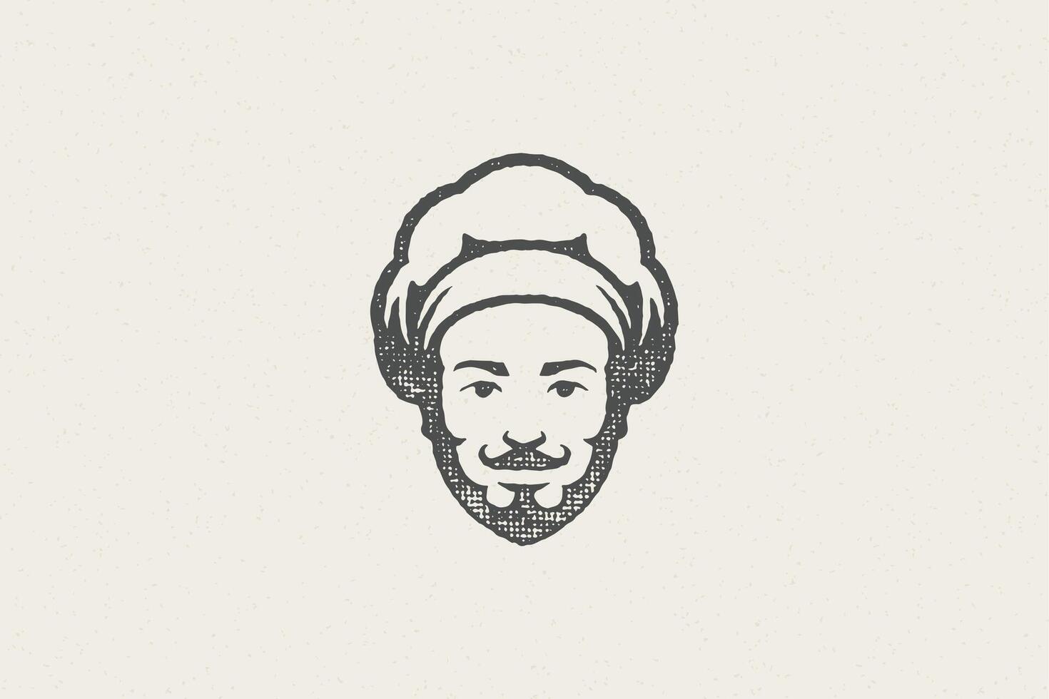 Logo icon head of smiling male cook silhouette in chef hat hand drawn stamp effect illustration vector