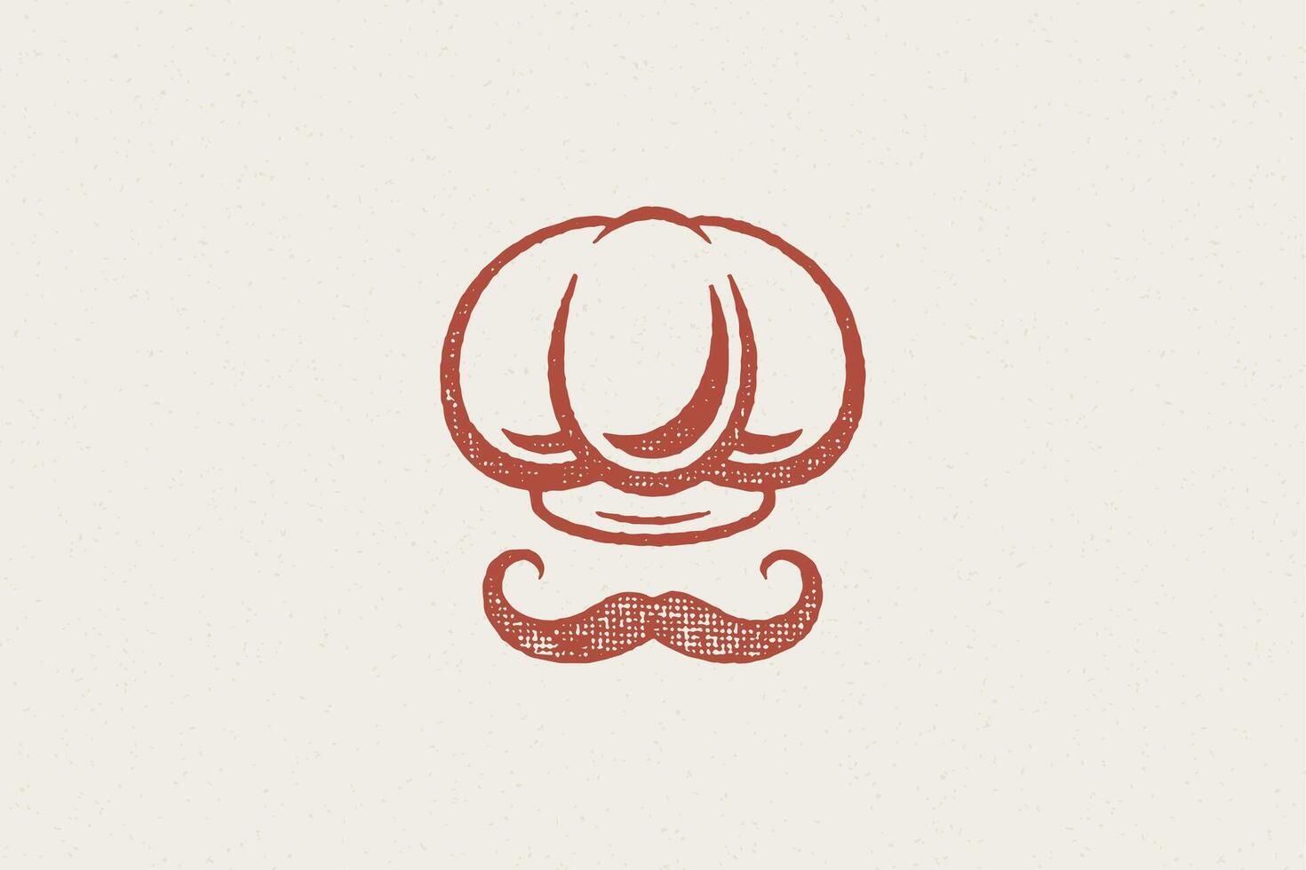 Traditional chef cook hat and mustache silhouette designed as emblem for restaurant stamp illustration. vector