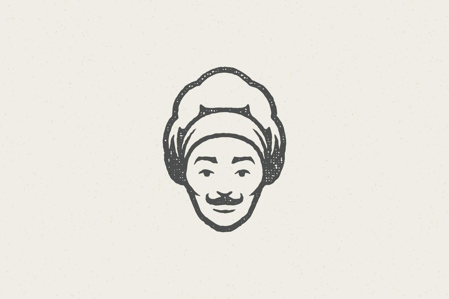 Logo icon head of smiling male cook silhouette in chef hat hand drawn stamp effect illustration vector