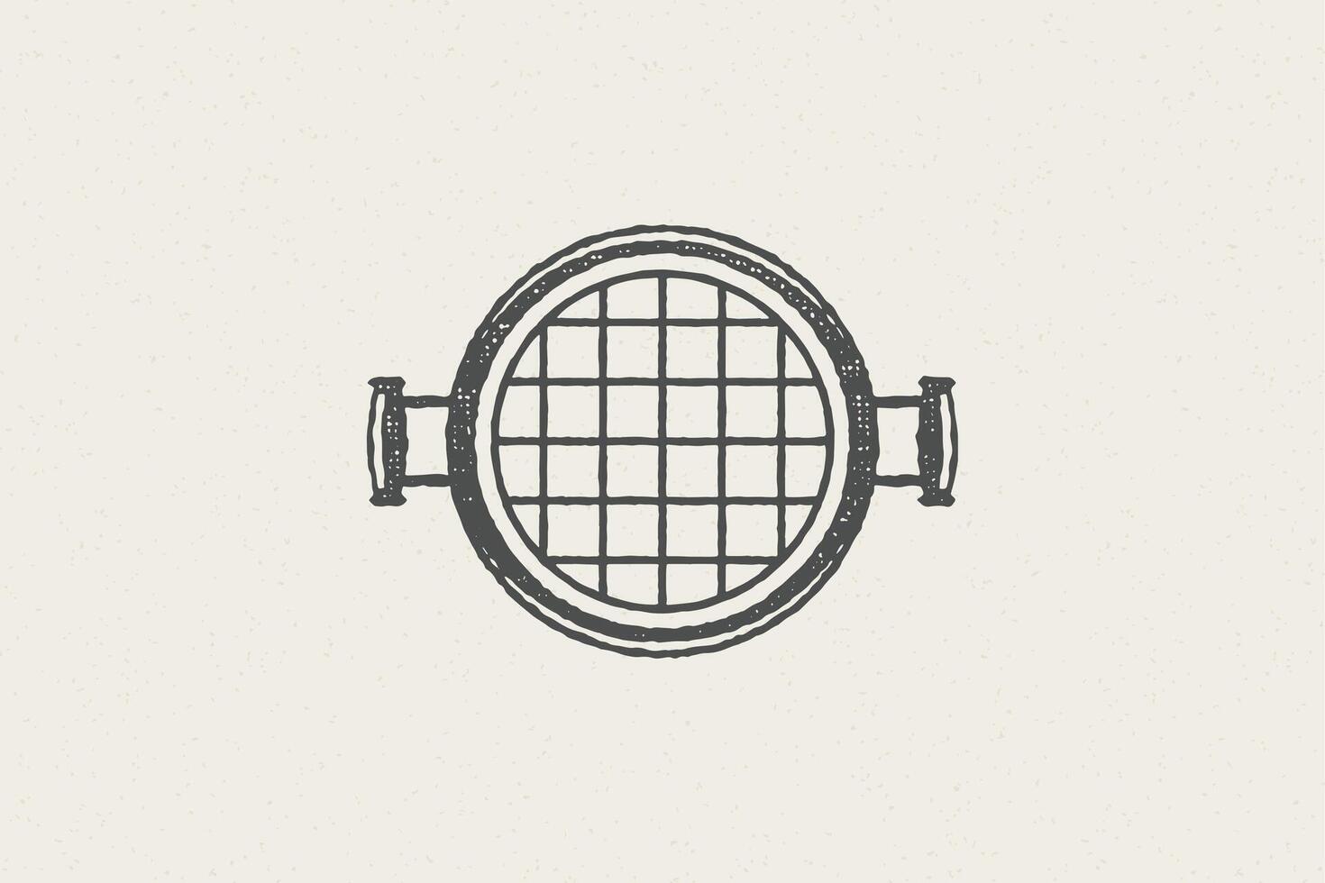 Black grill silhouette as symbol barbecue food preparation hand drawn stamp effect illustration. vector