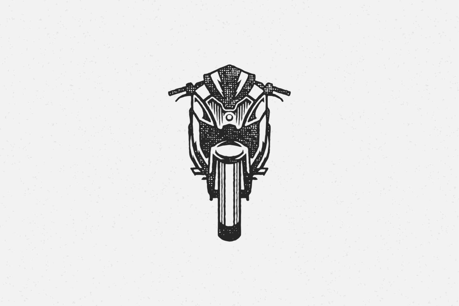 Sport superbike motorcycle silhouette front view hand drawn ink stamp illustration. vector