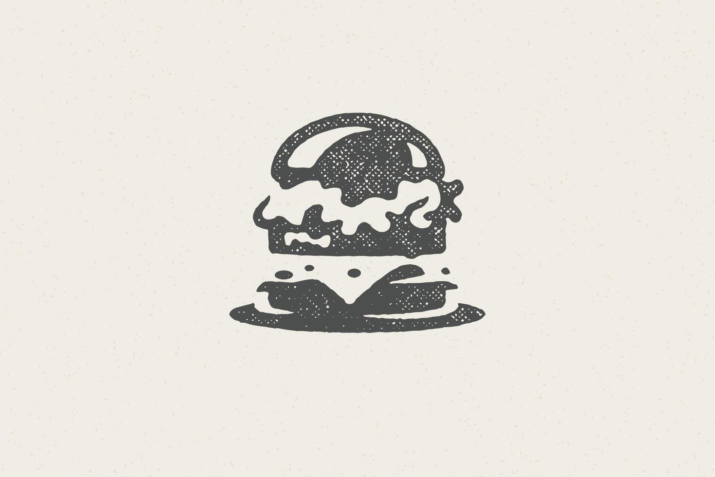 Burger silhouette as logo fast food service hand drawn stamp effect illustration. vector